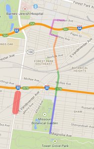 A portion of nearby Kingshighway (shown in red) will be closed