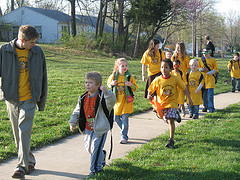 Students walk to school in Columbia, MO