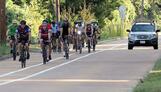 Cyclists on the new Lockwood Ave bicycle lane (credit: Webster-Kirkwood Times)