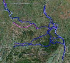 U.S. National Bicycle Routes through Missouri.  USBR 76, the TransAmerica Trail,