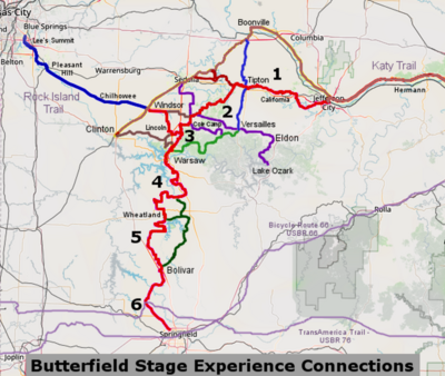 The Rock Island, Katy, and Butterfield Stage routes with many connecting routes 