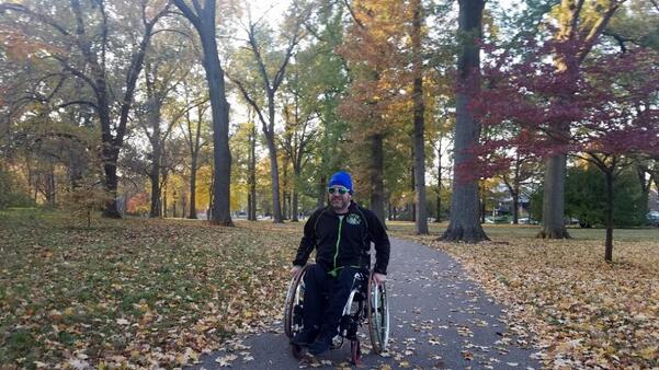 Justin Vitale traveling through Tower Grove Park, on his way to Alpha Brewing.