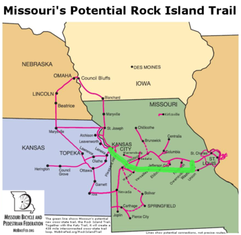 Potential cross-state Rock Island Trail - with the Katy Trail it will create a 453 trail loop across Missouri