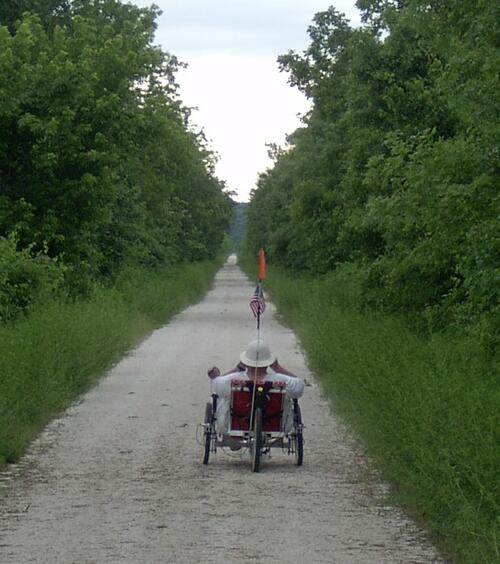 A rider enjoys a recumbent tricycle on the Katy Trail
