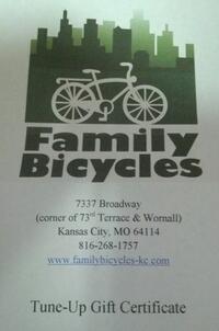 Bike tune-up - One of our donor/member prizes, courtesy Family Bicycles