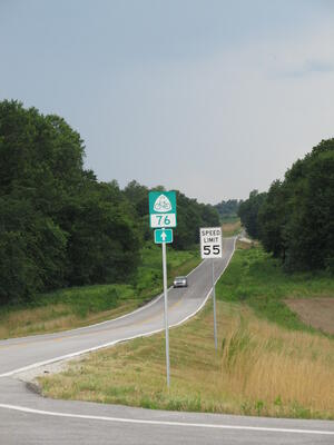 The seven national bicycle routes in Missouri--like USBR 76 shown here--all make