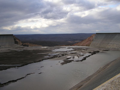 The Taum Sauk Reservoir after the dam breach released over 1 billion gallons of 